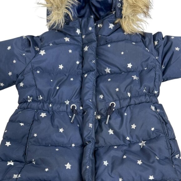 Baby Gap 2 Years Toddler Navy Puffer Removable Hooded Jacket w/ Silver Stars - Picture 2 of 9